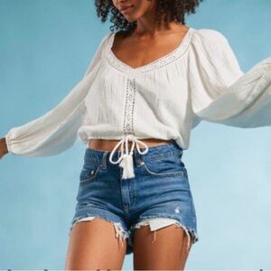 Roxy Boho Embroidered Mint Cropped Top- Medium